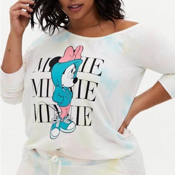 Torrid Minnie Mouse Pastel Rainbow Tie Dye Terry Off-Shoulder Sweatshirt Size 4 - Picture 5 of 10